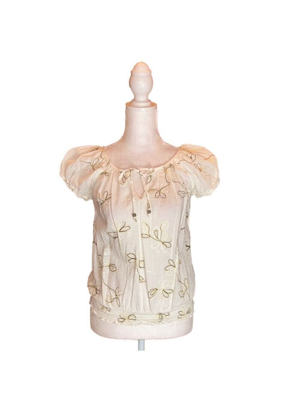 BCX Adorable Needlepoint Print Cream Top Size S